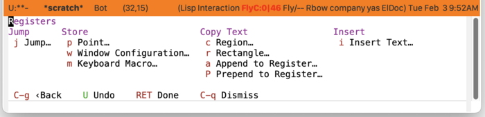 Screenshot of Casual registers menu