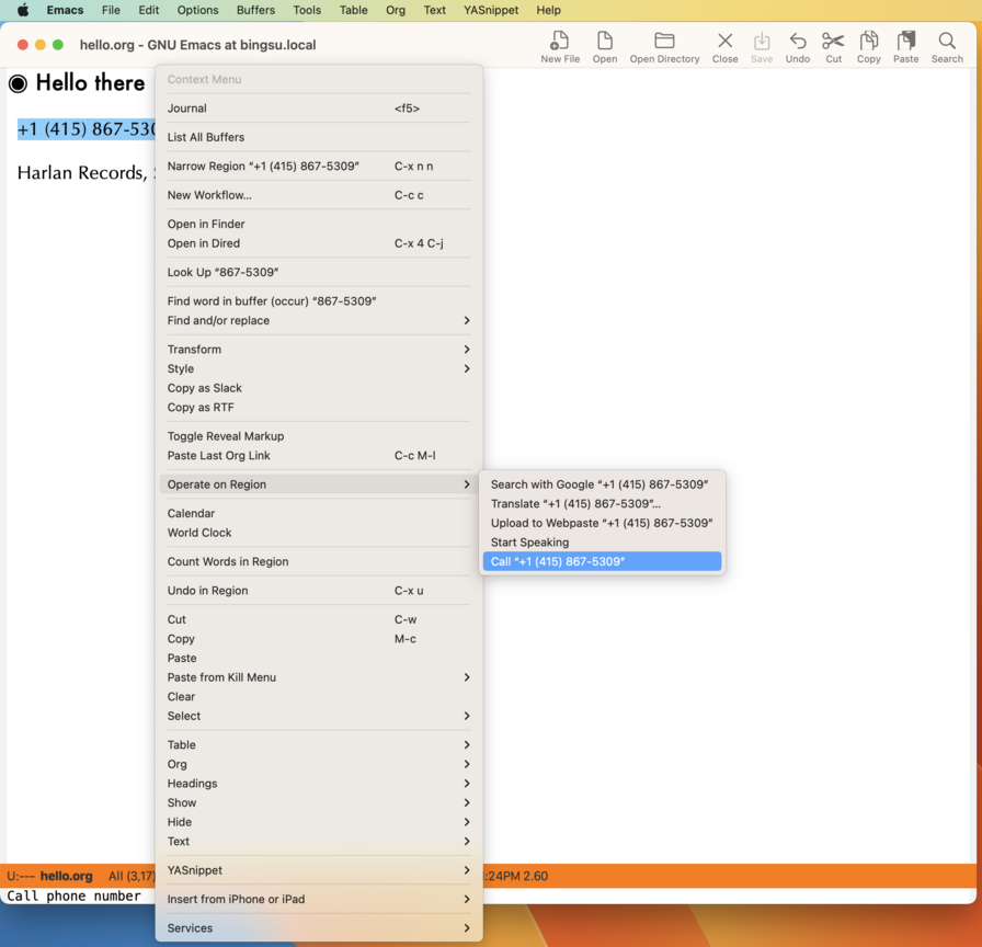 Emacs context menu - search maps example