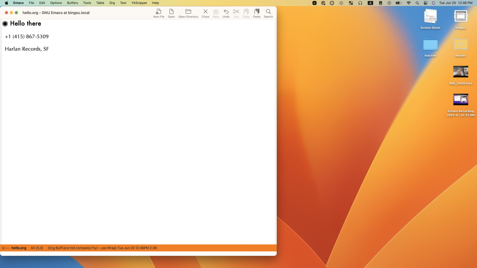 gif movie of finding a place in Apple Maps from Emacs