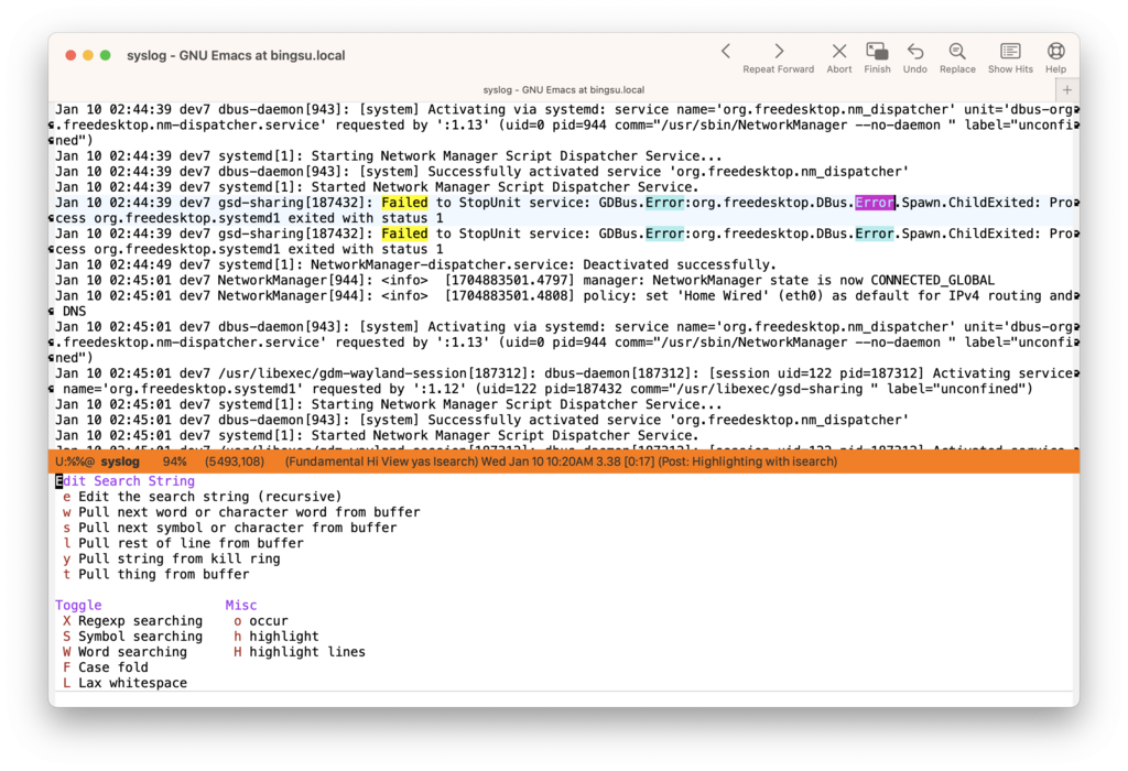 Emacs isearch Transient menu with highlight support