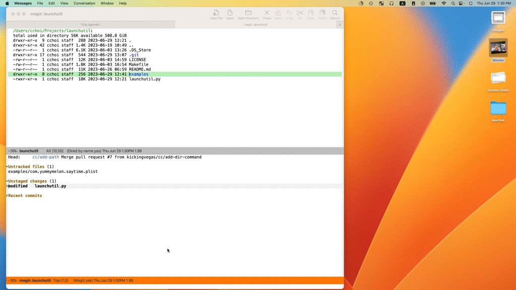 Staging changes in Magit with a mouse.